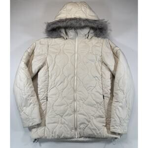 Columbia Omni-Heat Hooded Puffer Jacket Womens XS Faux Fur Cream Coat